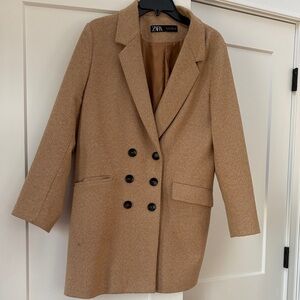 Zara Women's Camel Blazer with Black Buttons